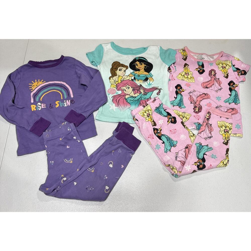 Girls Clothes Size 4 Disney Print Pajama Set, Rise & Shine Pjs Set, Green Pj Top
